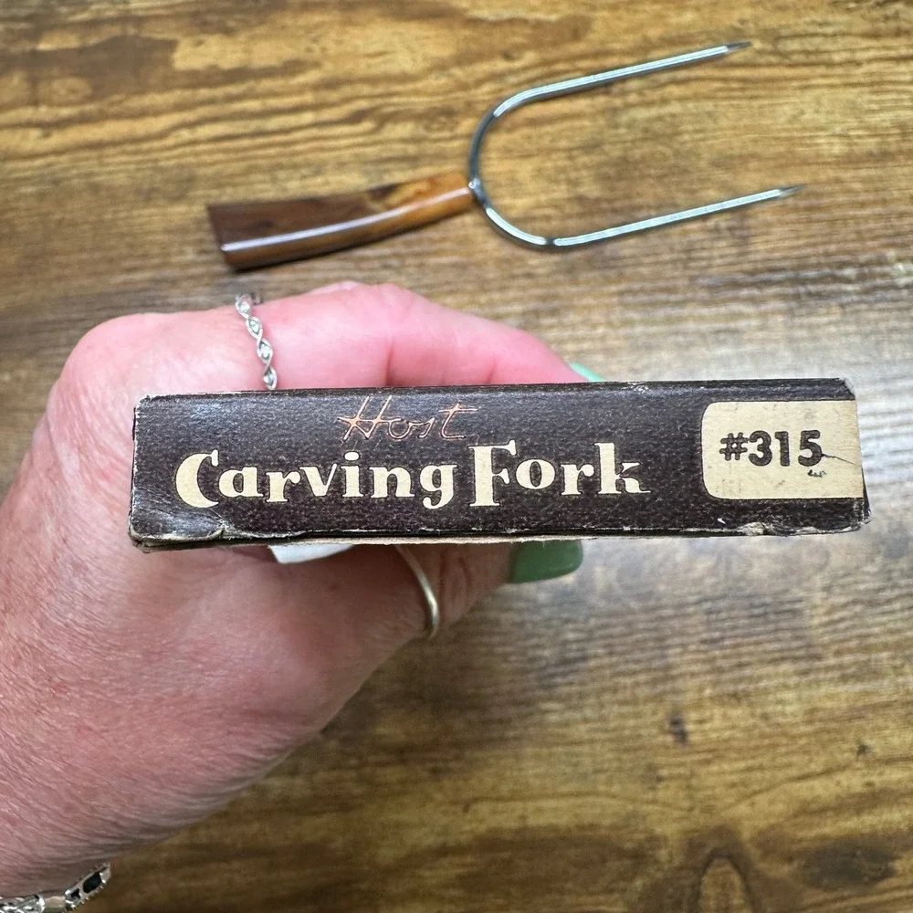 Vintage Host Carving Fork 315 Langner Mfg Co USA‎ Faux Horn Handle Mid Century